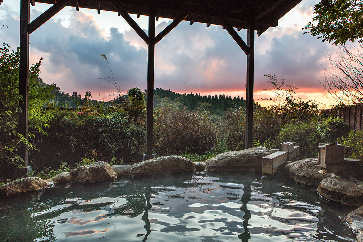 Japanese Hot Springs with Mountain View Beautiful Scenery